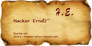 Hacker Ernő névjegykártya
